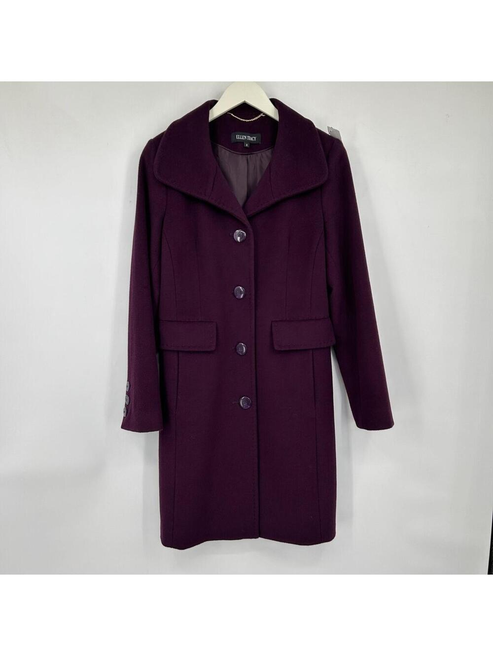 Women's Ellen Tracy NWOT Wool Blend Overcoat Plum Purple Coat 6